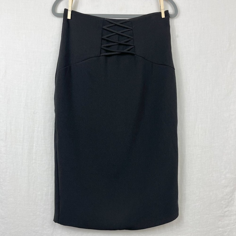 NEW Do+Be High Waist Lace Up Pencil Skirt Sz Large Capsule Sexy Office Dark‎